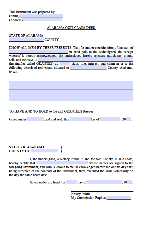 Alabama Quit Claim Deed Form Deed Forms Deed Forms