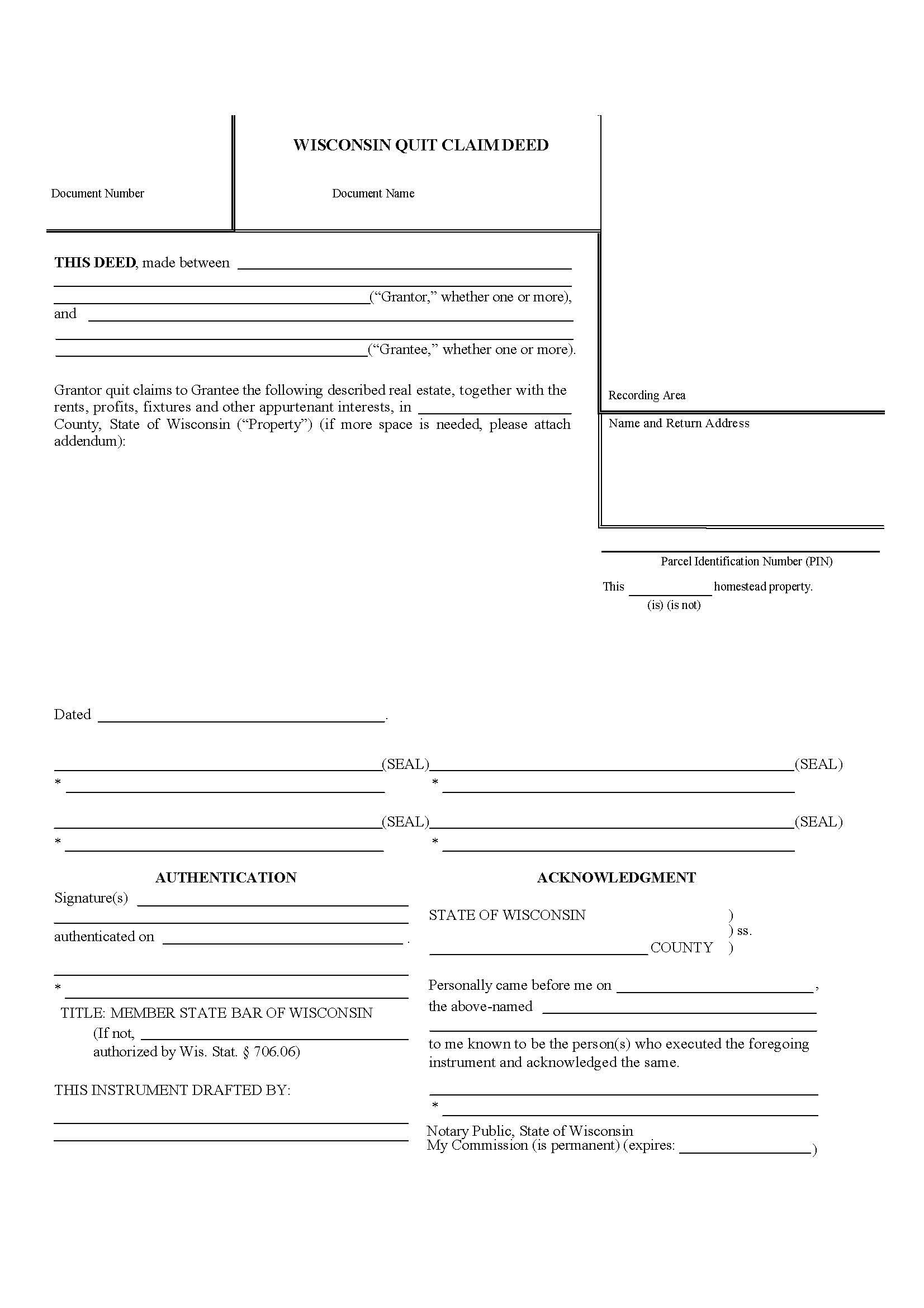 Wisconsin Quit Claim Deed Form Deed Forms Deed Forms