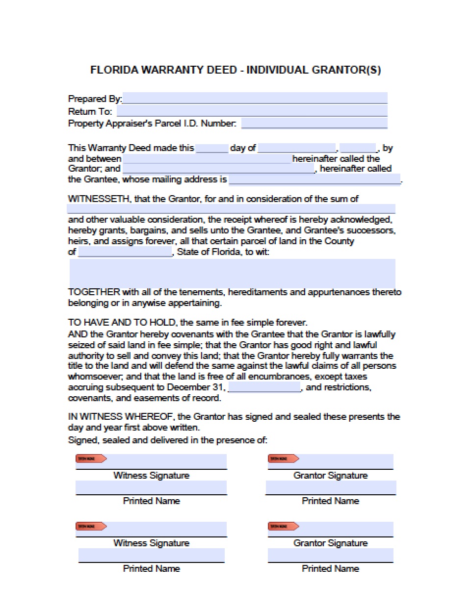 Free Florida General Warranty Deed Form Word Pdf Eforms Images