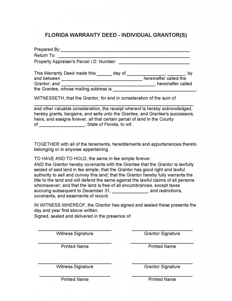Florida General Warranty Deed Form Deed Forms Deed Forms