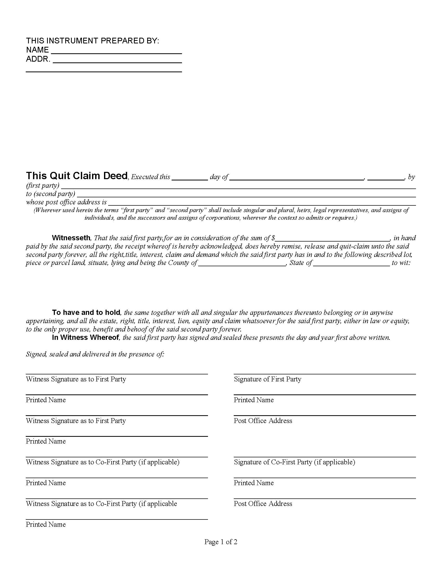 Quit Claim Deed Form Florida Change Comin