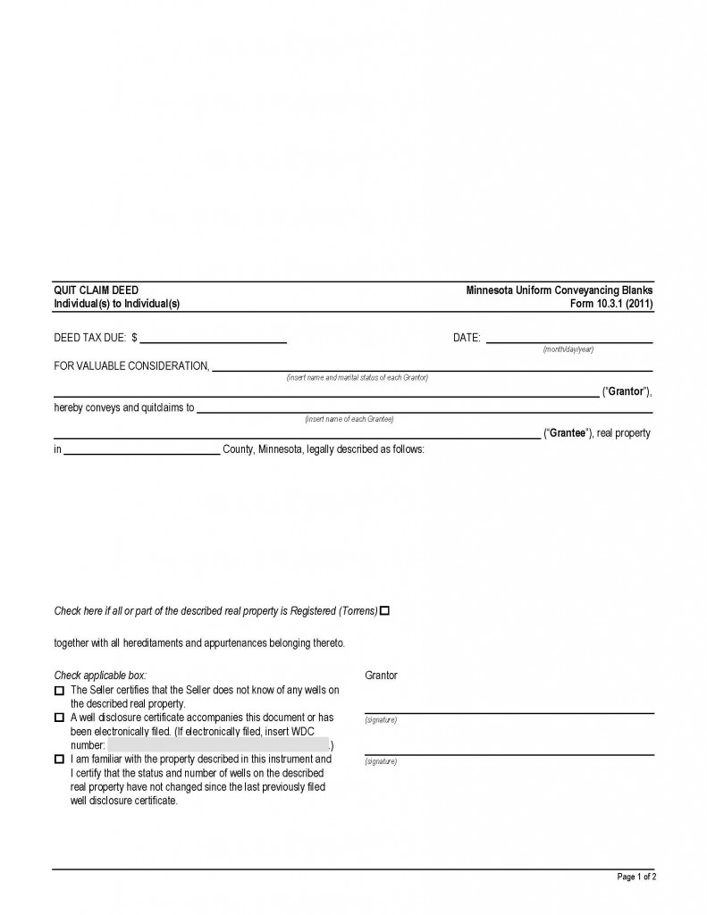 Minnesota Quit Claim Deed Form Deed Forms Deed Forms