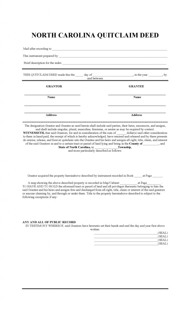 North Carolina Quit Claim Deed Form Deed Forms Deed Forms