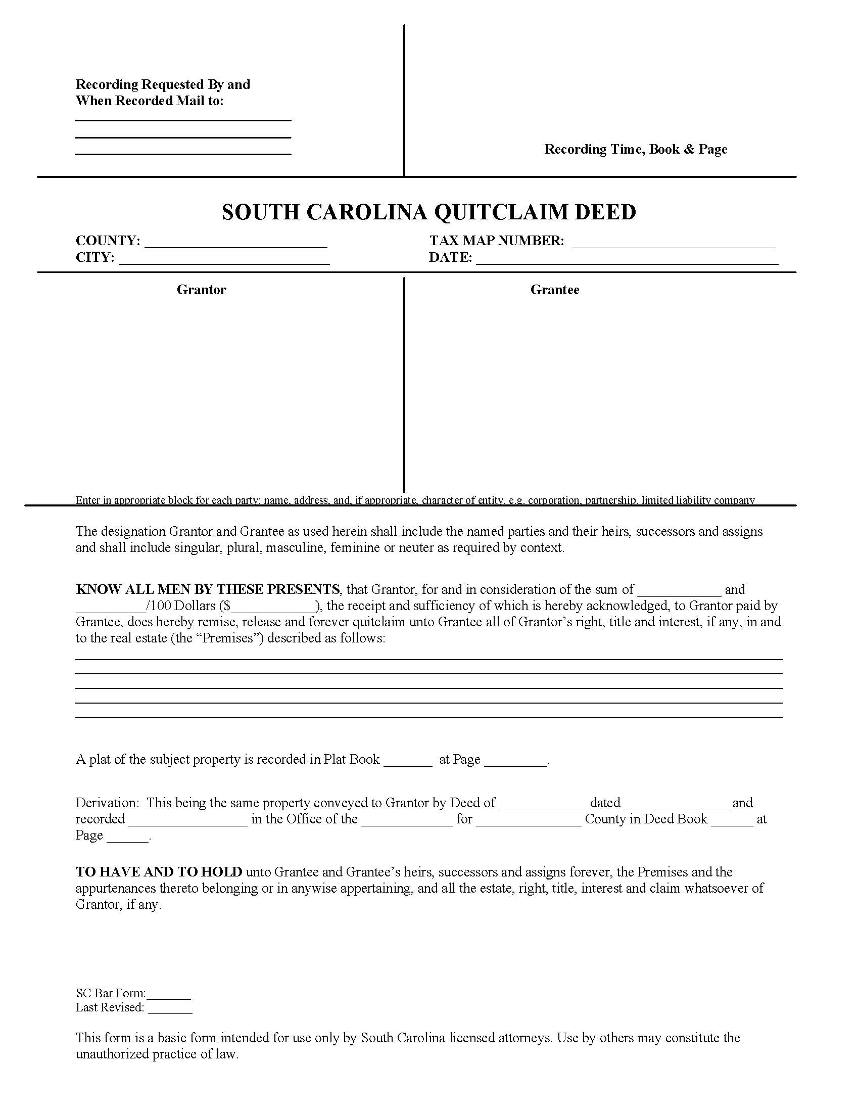 South Carolina Quit Claim Deed Form Deed Forms Deed Forms